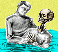 Skeleton getting baptized.