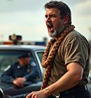 Mel Gibson yelling during arrest scene, satirical depiction of controversial outburst
