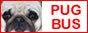 Pug face logo with red 'PUG BUS' text