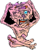 image of an emaciated, carton figure, male, with no clothes on and his hands alongside his head as if he is having a breakdown