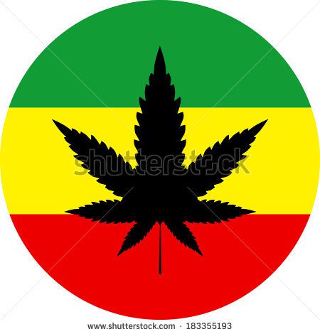 Black cannabis leaf over red yellow green circle