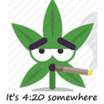 Cartoon cannabis leaf smoking a joint, 4:20