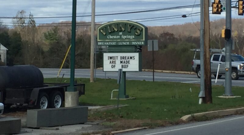 Vinny's Chester Springs roadside sign with marquee