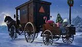 Horse-drawn carriage with pink flamingos in snow