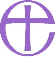 Purple circle with stylized Christian cross