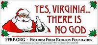 Santa pointing to "There is no God