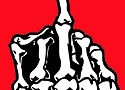 a skeletal hand flipping someone off