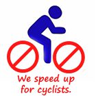 A cyclist icon with red wheels and text promoting speed for cyclists.