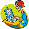 woman at a computer that has a dog's image on the screen