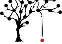 image of bare tree with a red apple falling from it