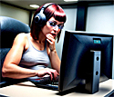 woman wearing headphones working on a laptop computer