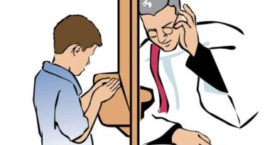 priest hearing young boy's confession