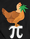a chicken with a marijuana leaf in its beak standing on the PI sign -- chicken pot pie