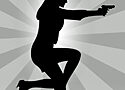 silhouette of a woman pointing a gun at someone