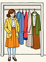a woman standing in front of her clothes closet wondering what to wear