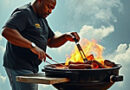 george foremnan cooking in heaven on one of his heavyweight frills