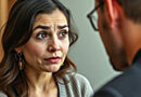 a woman looking quizzically at a man as if she is trying to read his lips