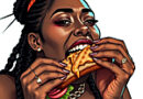 The fat singer Lizzo stuffing her fat face with a sandwich