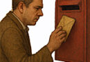 a man putting a letter in a mailbox