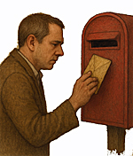 a man putting a letter in a mailbox