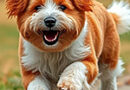an image of a medium-size red-and-white shaggy dog