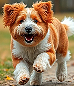 an image of a medium-size red-and-white shaggy dog