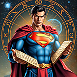 superman holding the twelve tablets of the Zodiac