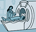 cartoon image of a woman going into an mri machine