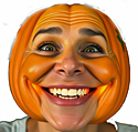 a human face on a jack o' lantern