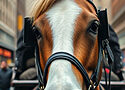 close up of a carriage horse's face