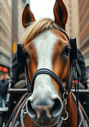 close up of a carriage horse's face