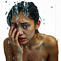 an image of a woman crying in the shower