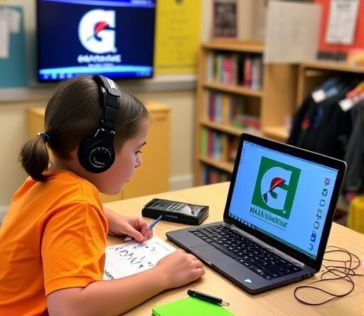 young girl sitting at a cumputer