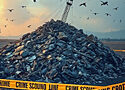a landfill with crime scene tape in front of it