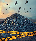 a landfill with crime scene tape in front of it