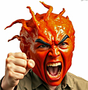 a head shot of a man with kimchi all ofer his face