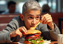 a man eating lunch furtively