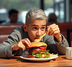 a man eating lunch furtively