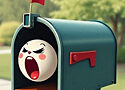 a cartoon of an open mail box with a screaming face looking out