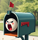 a cartoon of an open mail box with a screaming face looking out