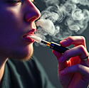 close up view of a person smoking a vape pen