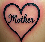 tattoo of a heart with "mother" written inside