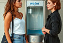 two women talking at a water cooler
