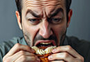 a man's face contorted because he just ate some poisoned pastry