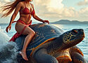 a sea witch riding on a giant turtle