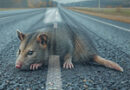 a possum crossing the road slowly