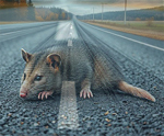 a possum crossing the road slowly
