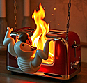 image of a toaster on fire