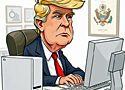 President Trump sitting at a desktop computer