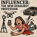Influencer: The New Deadliest Profession visual depicts an influencer lying on the ground with a knife in her back